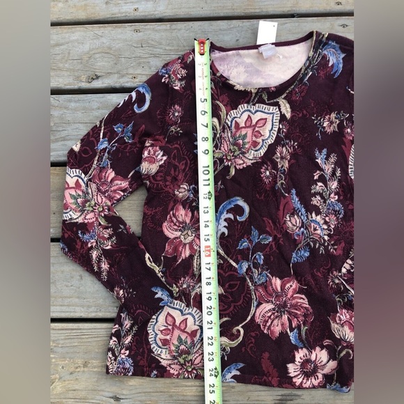Chico's NWOT Women's Floral Knit Top Brown Button Cuff Sweater - Picture 3 of 7